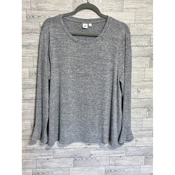 GAP Tops - GAP Womens Gray Heathered Knit Bell Sleeve Long‎ Sleeve Top Sz-Large Relaxed Fit